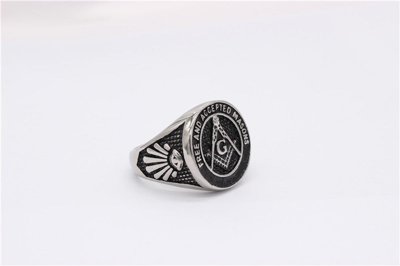 Titanium Steel Ring for Men and Women Unisex Vintage Masonic Style Protection Symbol Planderful
