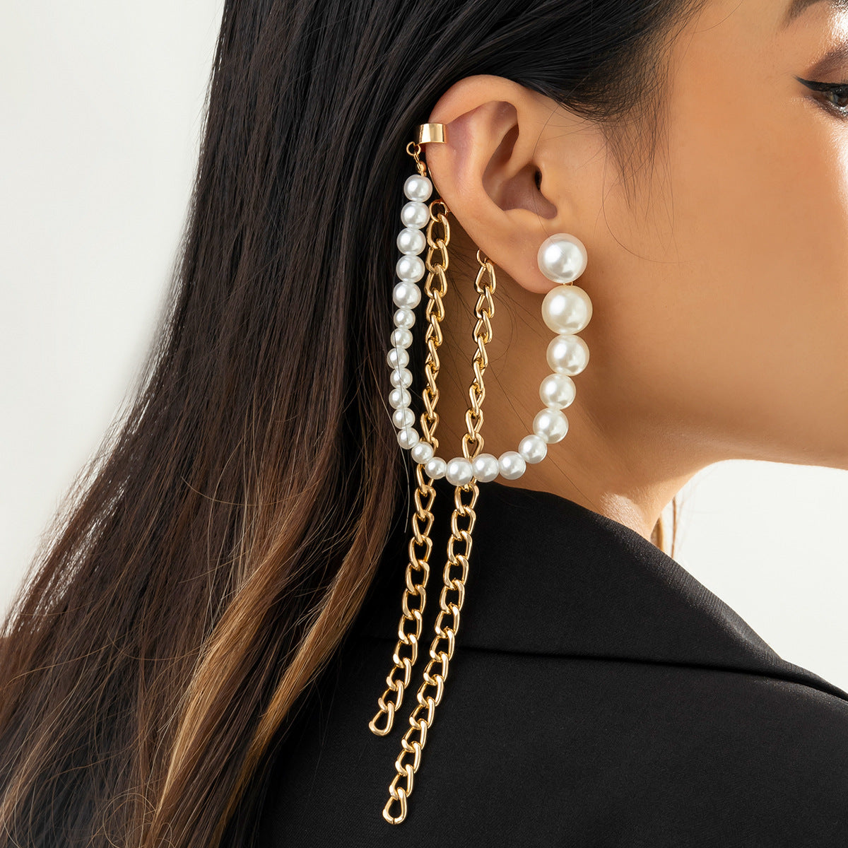 Elegant Imitation Pearl Chain Tassel Earrings for Women