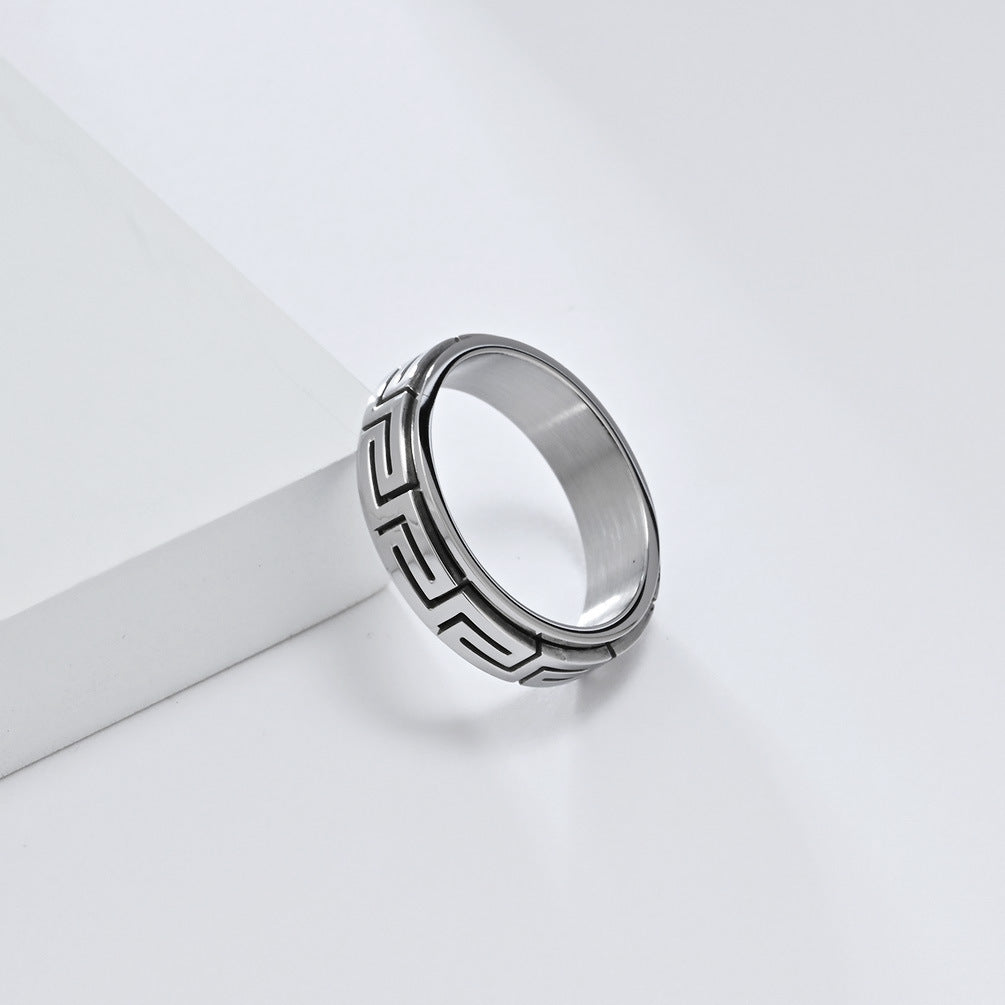INS Simple Personality Great Wall Pattern Titanium Steel Ring for Decompression Relief in European American Fashion