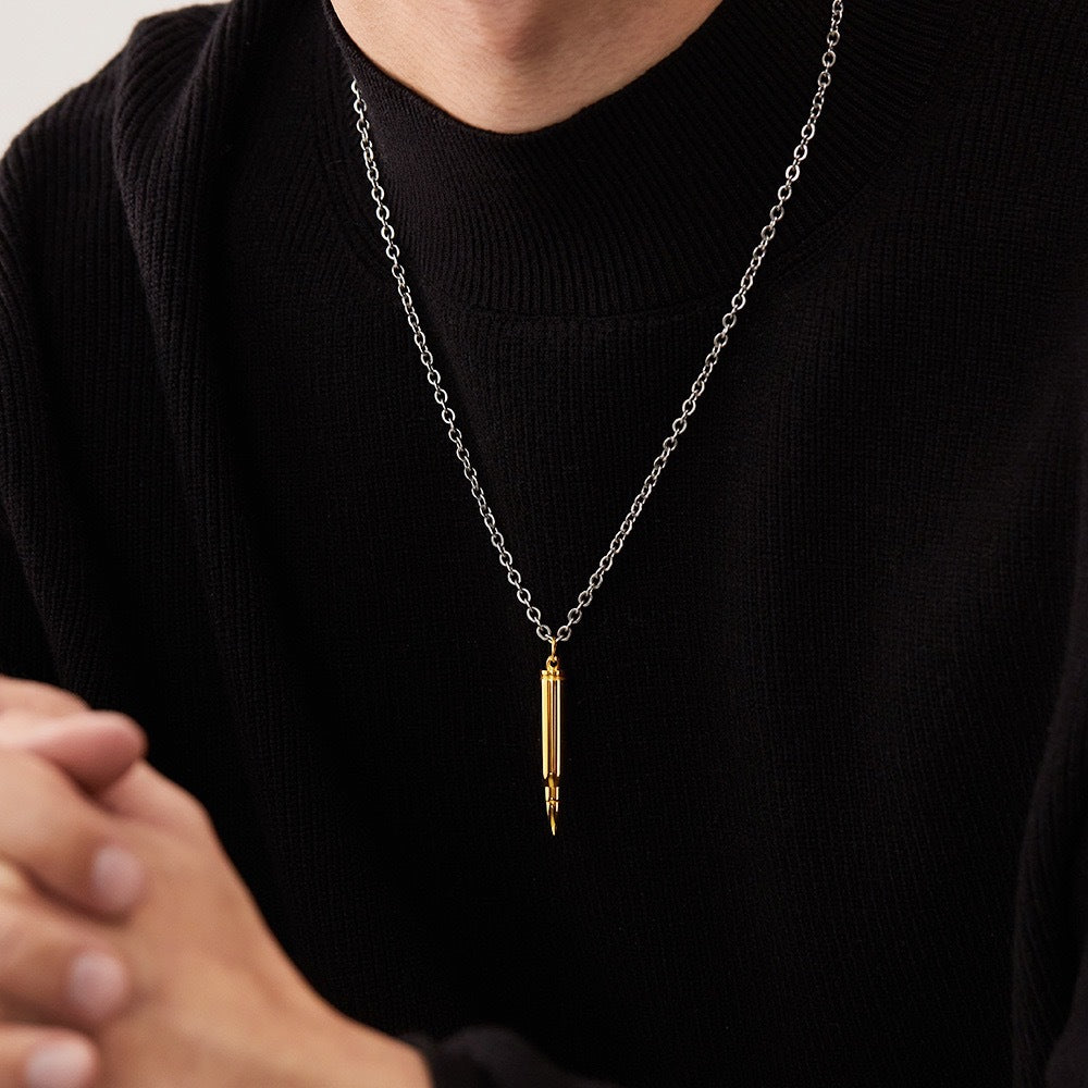 Planderful Stainless Steel Bullet Pendant For Men Personalized Hip Hop Necklace With Domineering Style