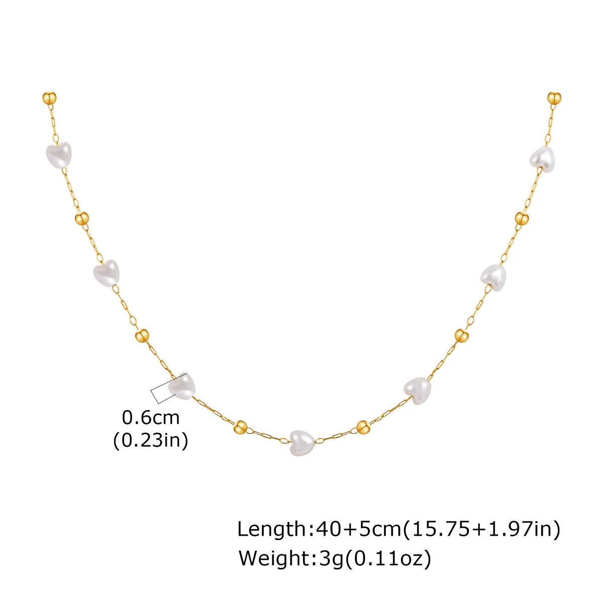 Stainless Steel Round Bead Heart Imitation Pearl Necklace Bracelet Gold Ladies Elegant