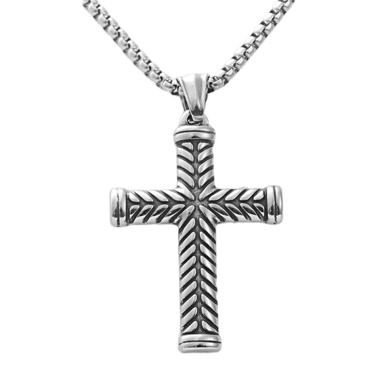 Personalized Titanium Steel Twisted Cross Pendant Necklace for Men - Retro Punk Style