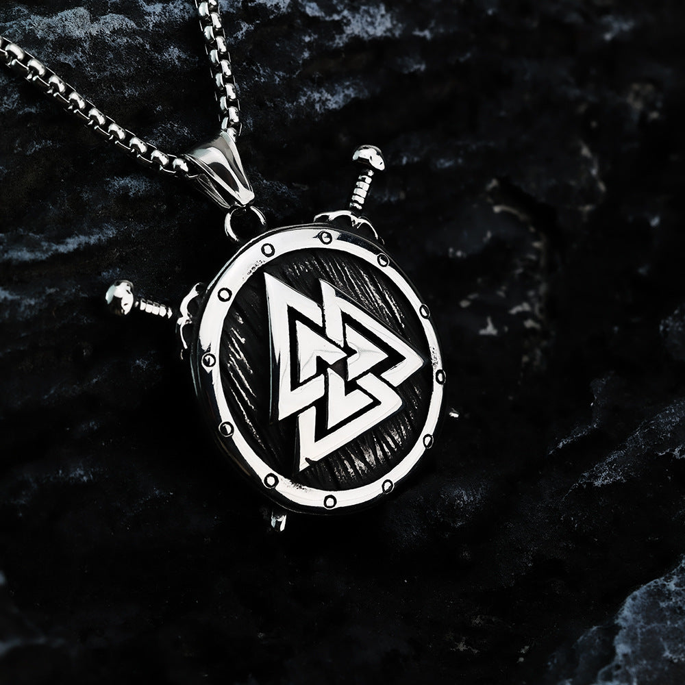 Nordic Viking Men's Pendant Stainless Steel Shield Necklace