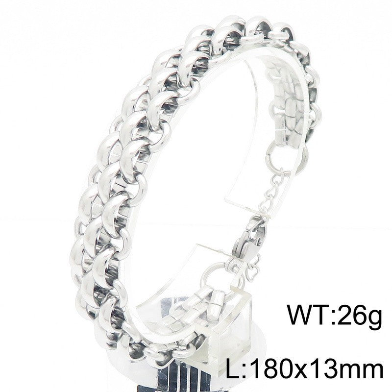 Mens Titanium Steel Triple Row Chain Necklace Bracelet