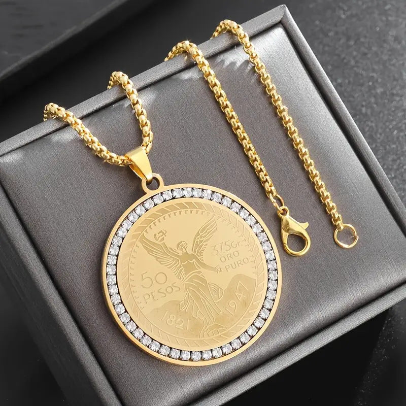 1. Planderful Everyday Genie Titanium Steel Coin Pendant Necklace Unisex Hip Hop Style Gift Idea