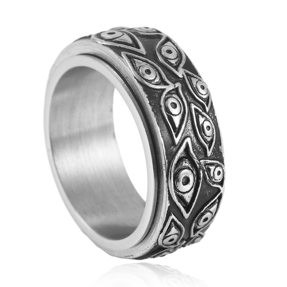 Men's Personality Retro Multi-Color Rotating Titanium Steel Ring - European and American Style