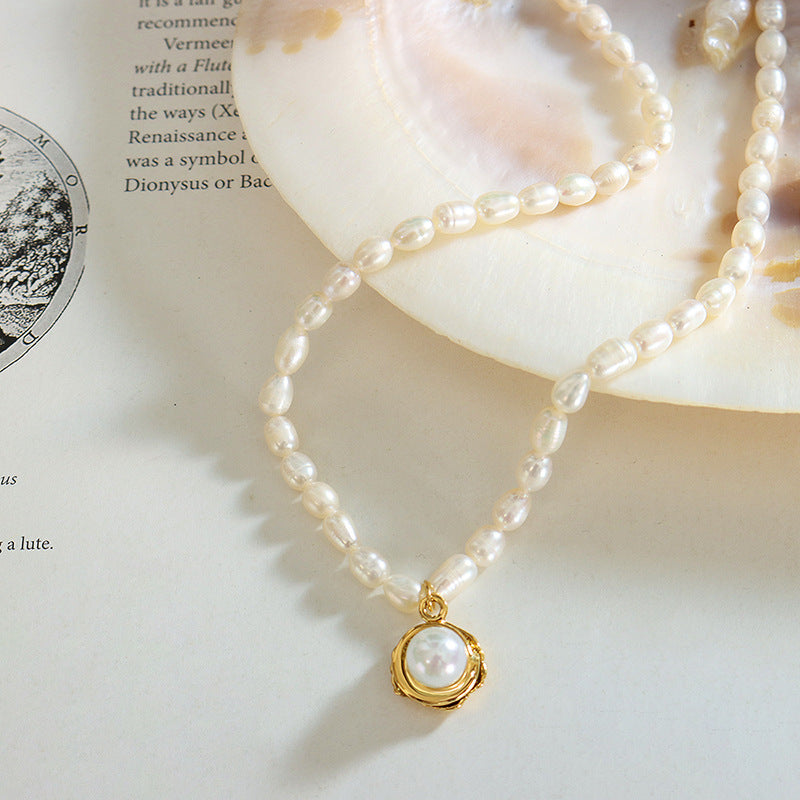 French Elegance Pearl Pendant Necklace with Baroque Freshwater Pearls
