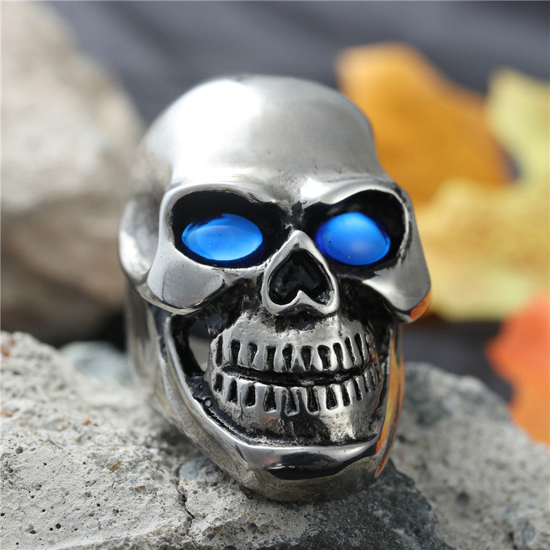 Titanium Steel Skull Ring for Men - Retro Hipster Punk Design in Glossy Finish