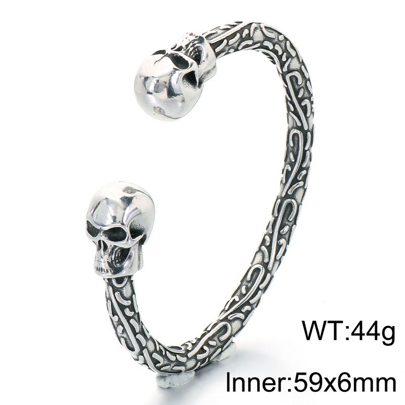 Punk Dark Bamboo Snake Head Skull Open Bracelet Hands Clenched Fist Stainless Steel Men's