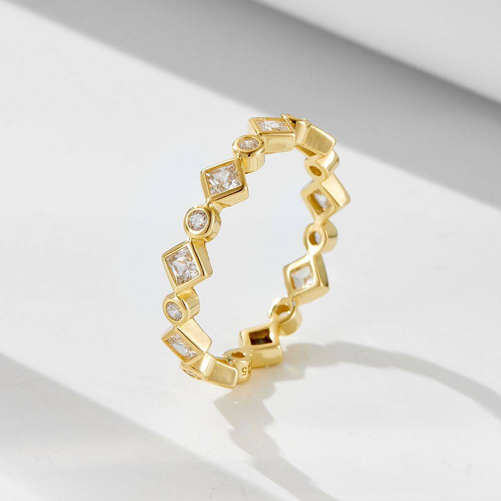 Geometric Rhombus Full Circle Zircon Sterling Silver Ring Tide Luxury Ring