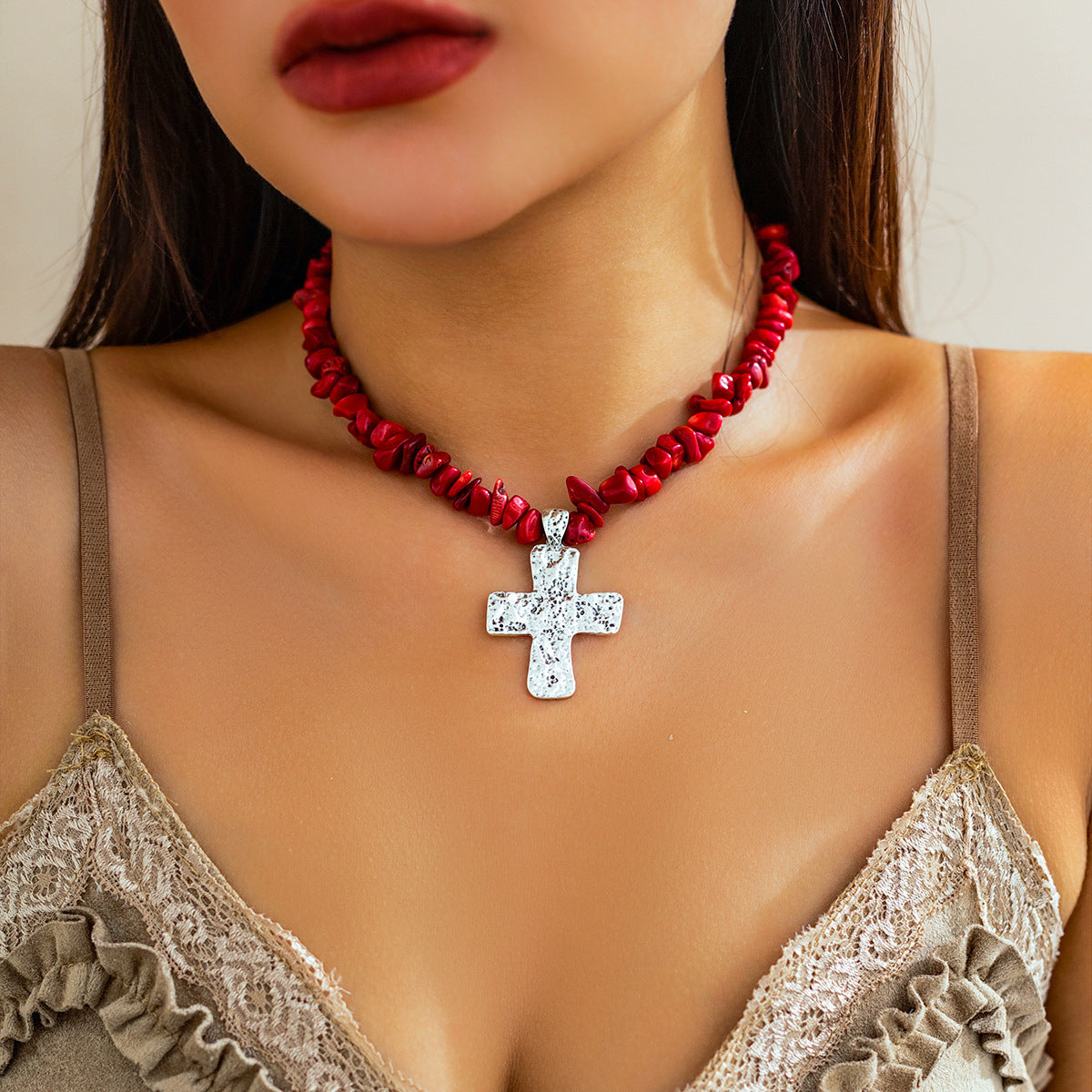 Cross Necklace with Turquoise Pendant from Europe and the United States