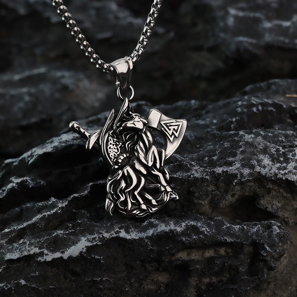 Planderful Viking Titanium Steel Pendant Necklace Unisex Single Sided Norse Legacy Retro Jewelry
