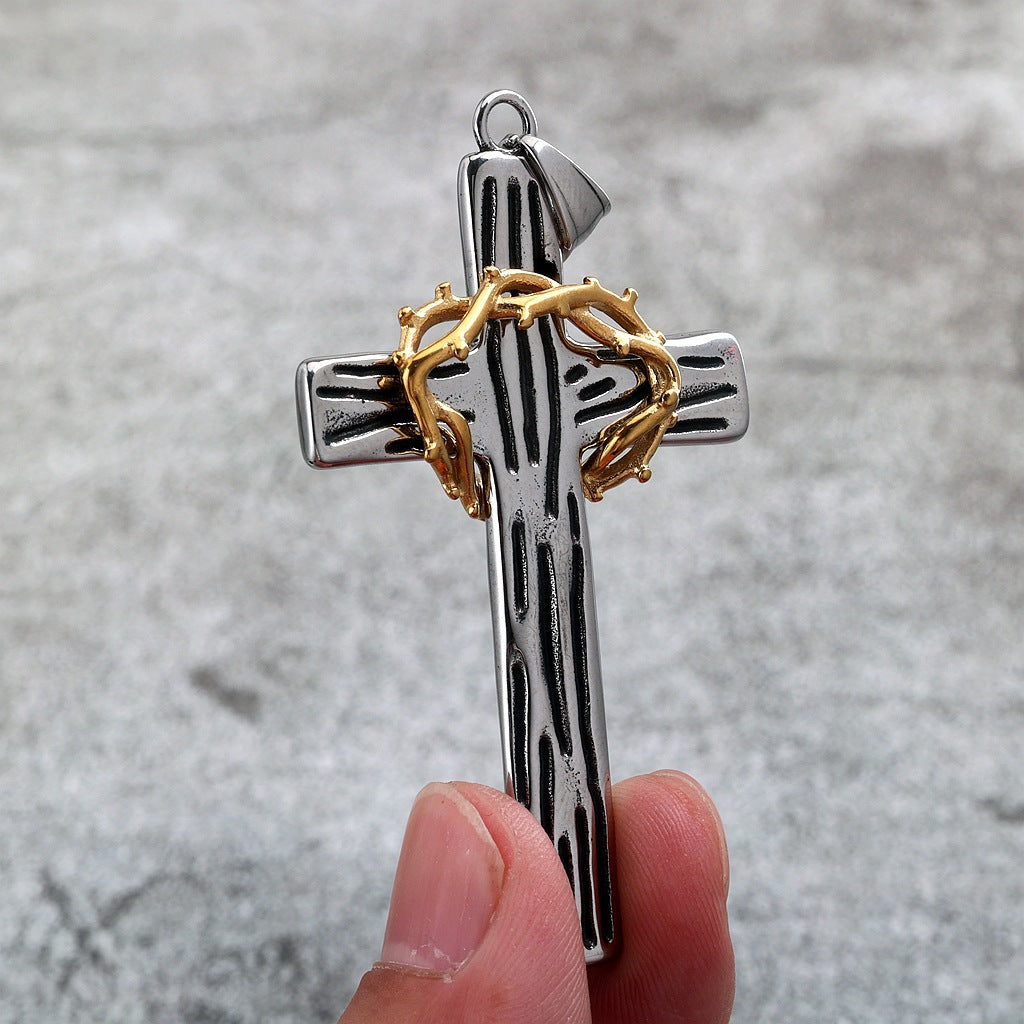 Vintage Cross Crown Stainless Steel Men's Pendant Necklace