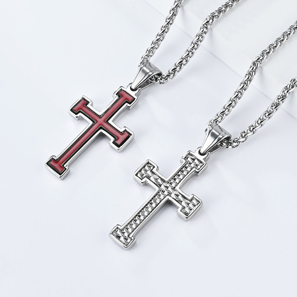 Planderful Crusade Titanium Steel Cross Necklace For Streetwear Enthusiasts Durable Pendant Chain