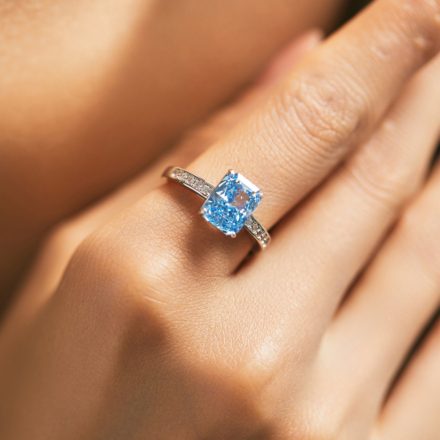 Sea Blue Zircon Ice Flower Sterling Silver Ring