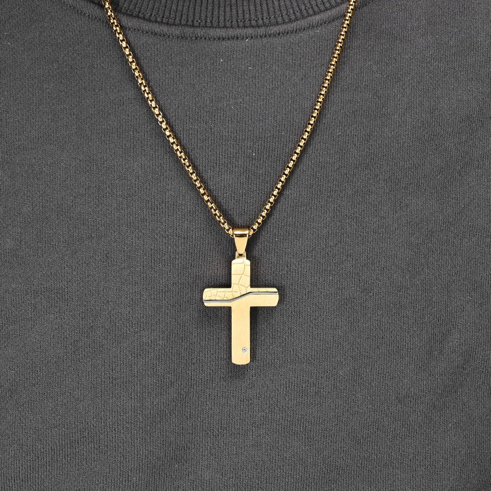 Planderful Cross Pendant Necklace For Men Stainless Steel Durable Retro Hip Hop Jewelry Gift