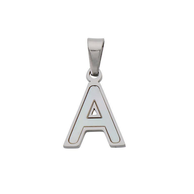 Women's'S Titanium Steel 26-Letter Pendant, White Fritillary Inlaid Stainless Steel Necklace
