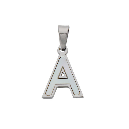 Women's'S Titanium Steel 26-Letter Pendant, White Fritillary Inlaid Stainless Steel Necklace