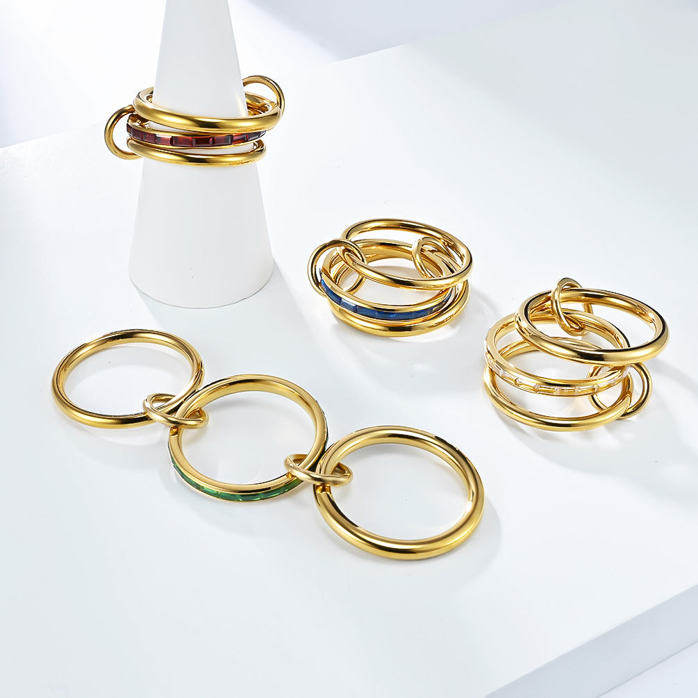 Planderful Collection Everyday Genie Zircon Rings Stacked Set Stainless Steel 18K Gold Plated Unisex Luxury Jewelry
