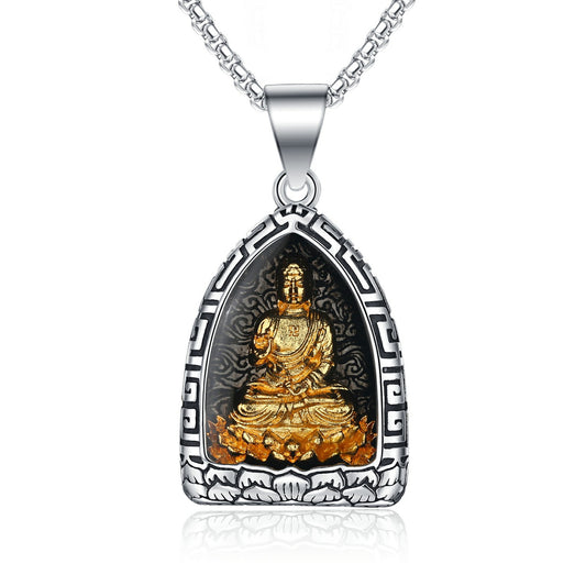 Titanium Steel Necklace – Statement for Men Featuring Eight Patron Saints Pendant Zodiac Buddha Chinese Pendant