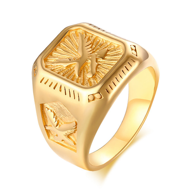 Planderful Eagle Ring 18K Gold Plated Stainless For Men