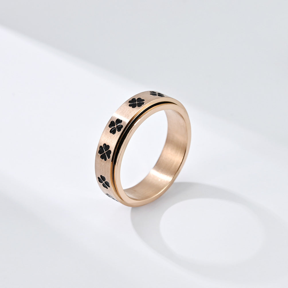 Amazon Lucky Four-Leaf Clover Rotatable Titanium Steel Ring for Men