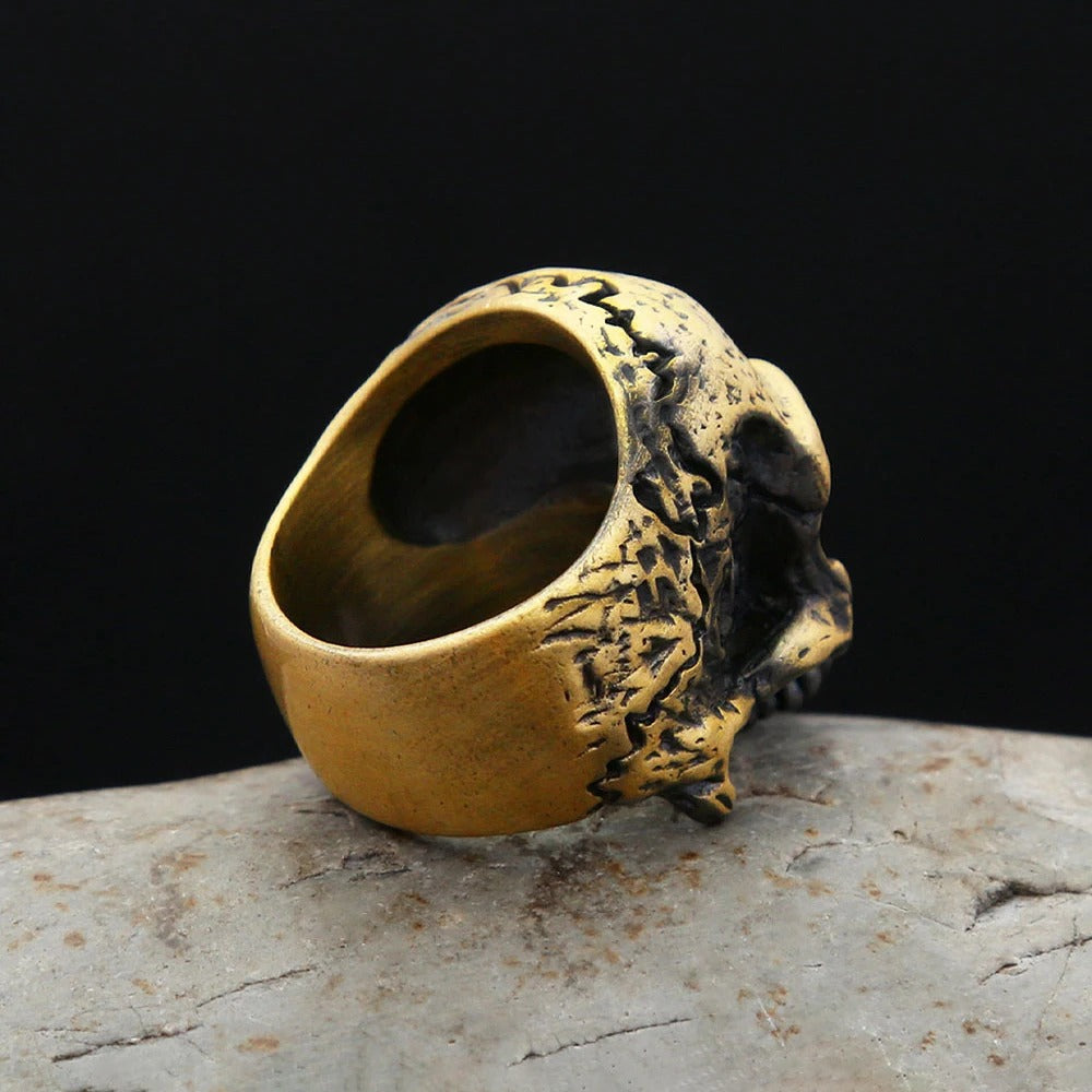 Planderful Shop Vintage Brass Skull Ring For Men Gothic Hip Hop Style Halloween Accessory