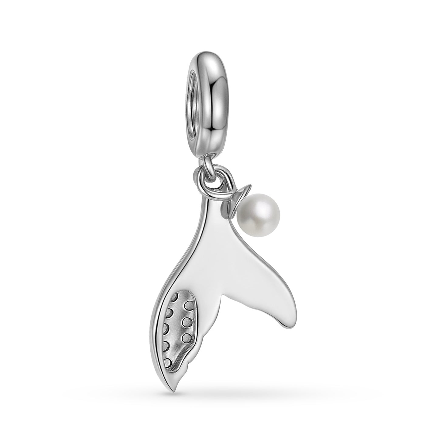 Planderful Jewelry Sterling Silver Pearl Mermaid Tail Pendant Necklace With Zircon Inlay