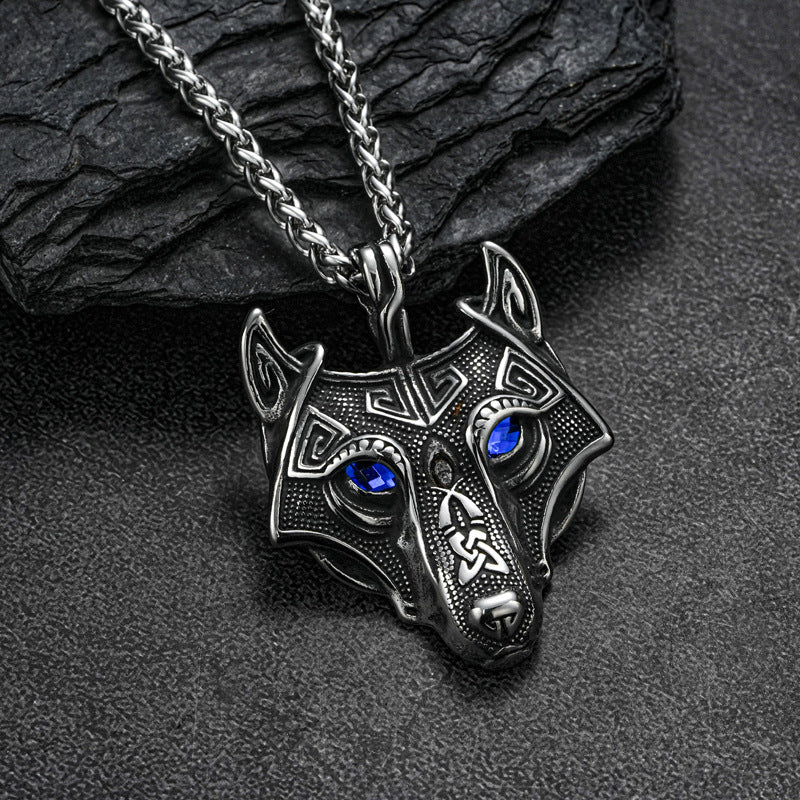 Planderful Everyday Genie Nordic Stainless Viking Wolf Head Necklace For Men Durable Hip Hop Style Pendant