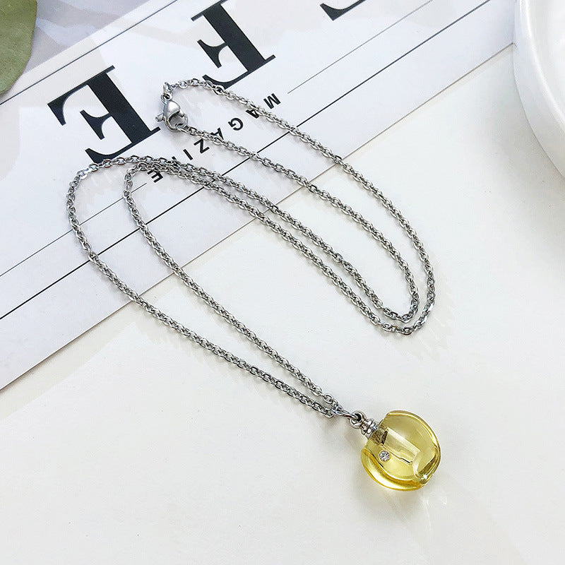 Stainless Steel Green Pink Glass Apple Urn Perfume Pendant Necklace