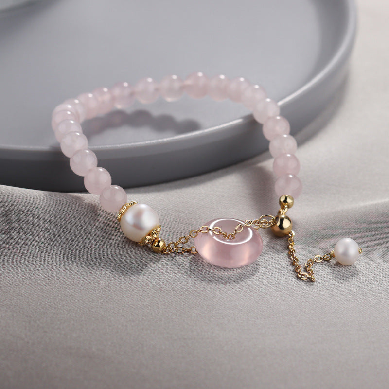 Elegant Korean Edition Sterling Silver Crystal and Pearl Bracelet