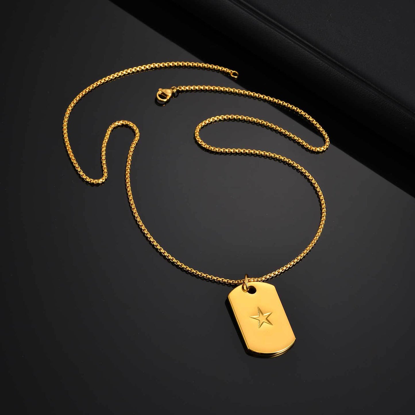 Planderful Mens Hip Hop Pentagram Stainless Dog Tag Pendant