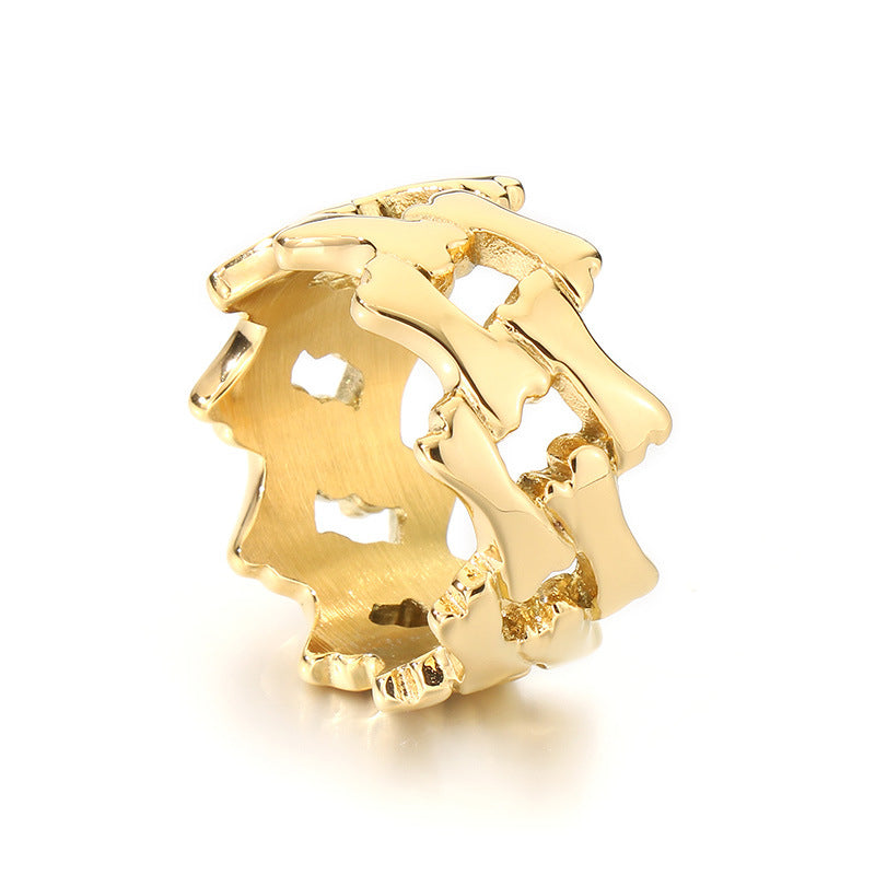 Planderful Titanium Ring Men Rhombus Hollow Chain Hip Hop