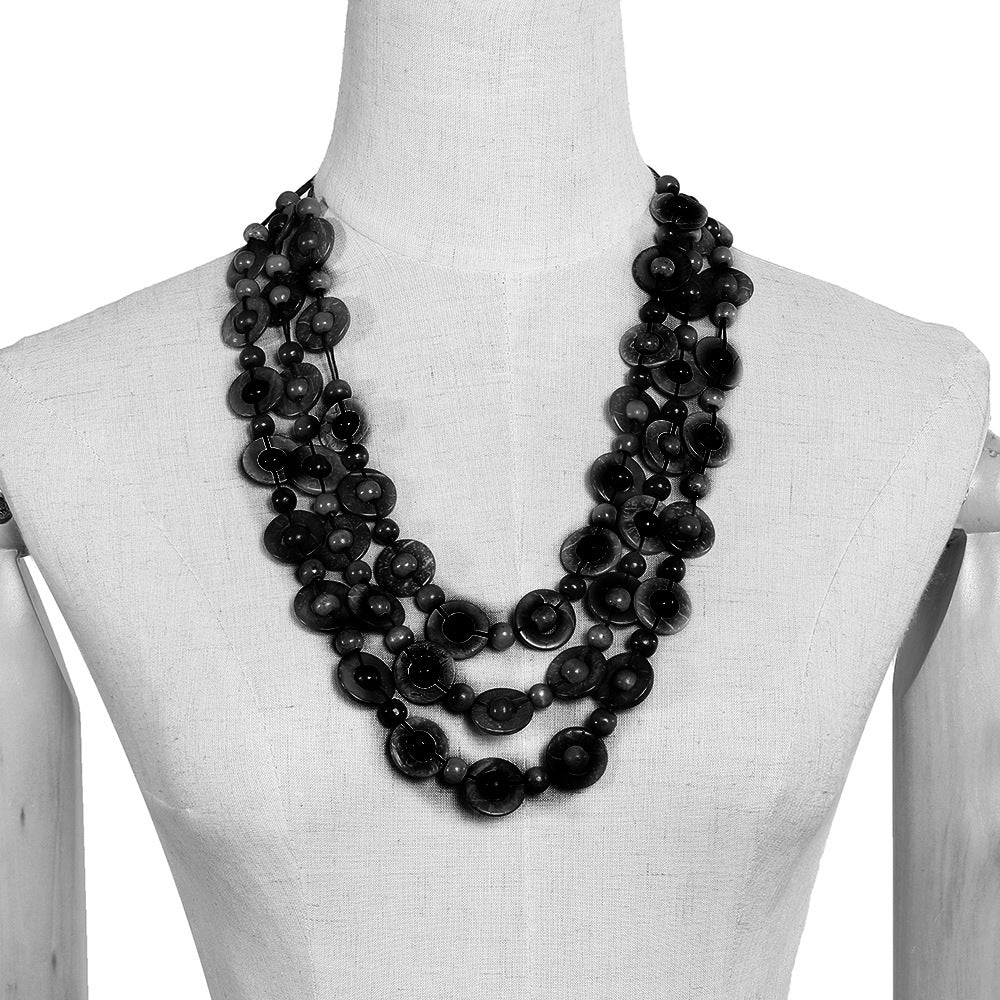 Coconut Shell Tassel Necklace with Ethnic Weaving