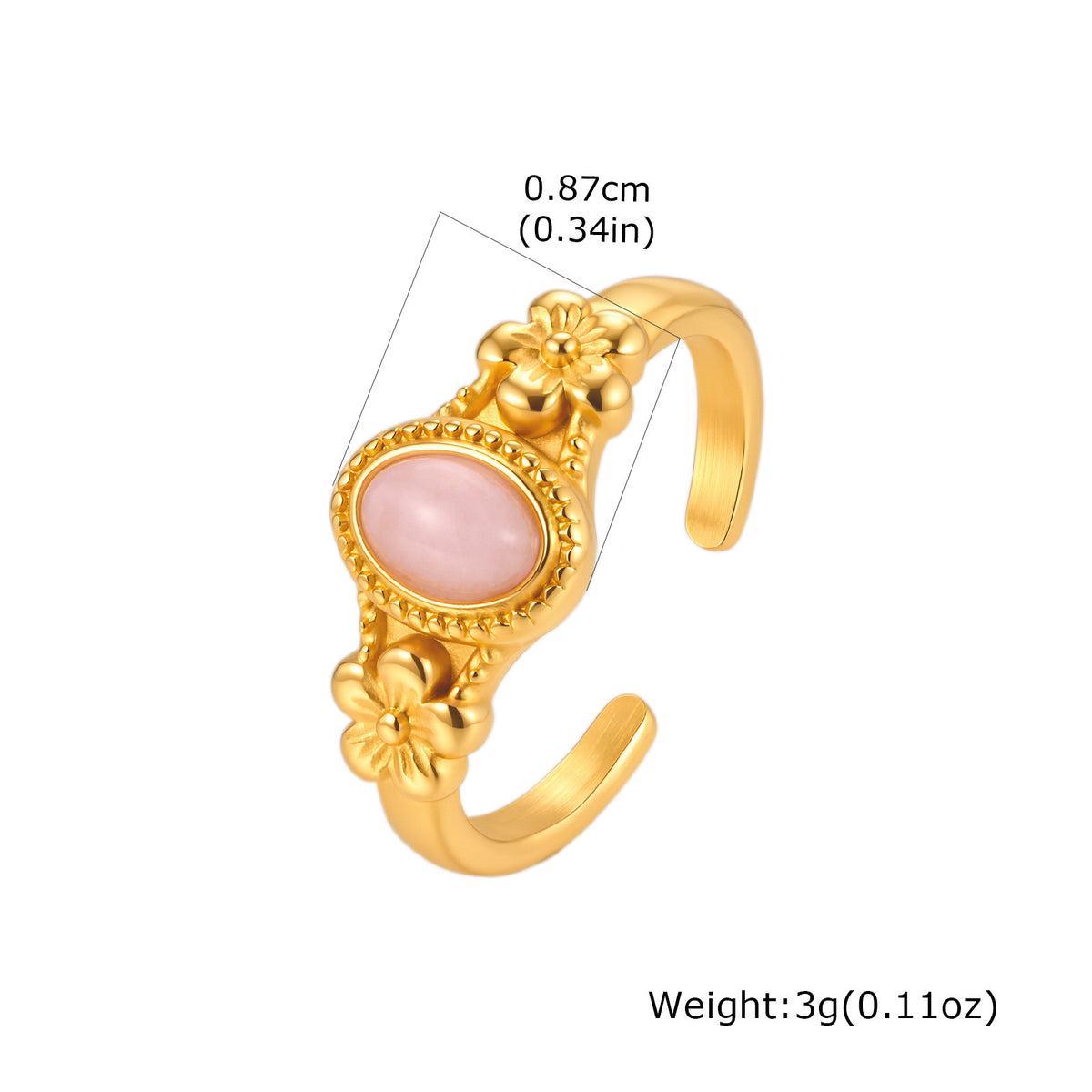 Stainless Steel Oval Egg Powder Spar Flower Opening French Light Girlfriend Gift Ring