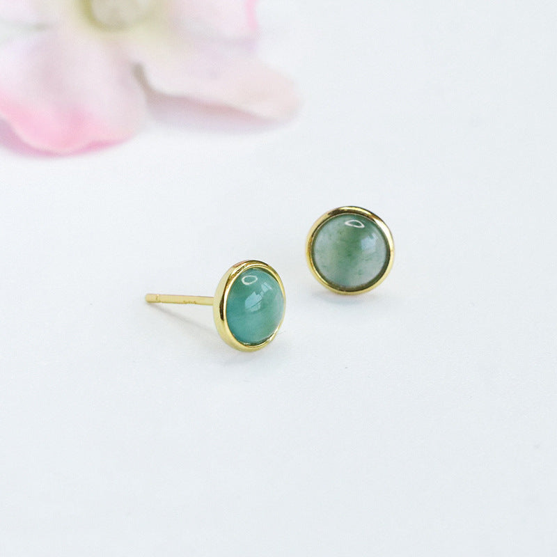 Blue-Water Jadeite Round 925 Silver Stud Earrings