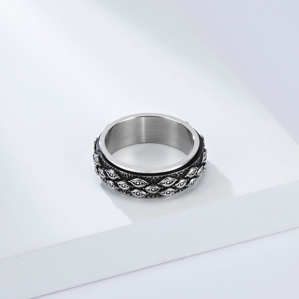 Planderful Rotating Devil Eye Ring For Men Stainless Steel Niche Fashion Accessory