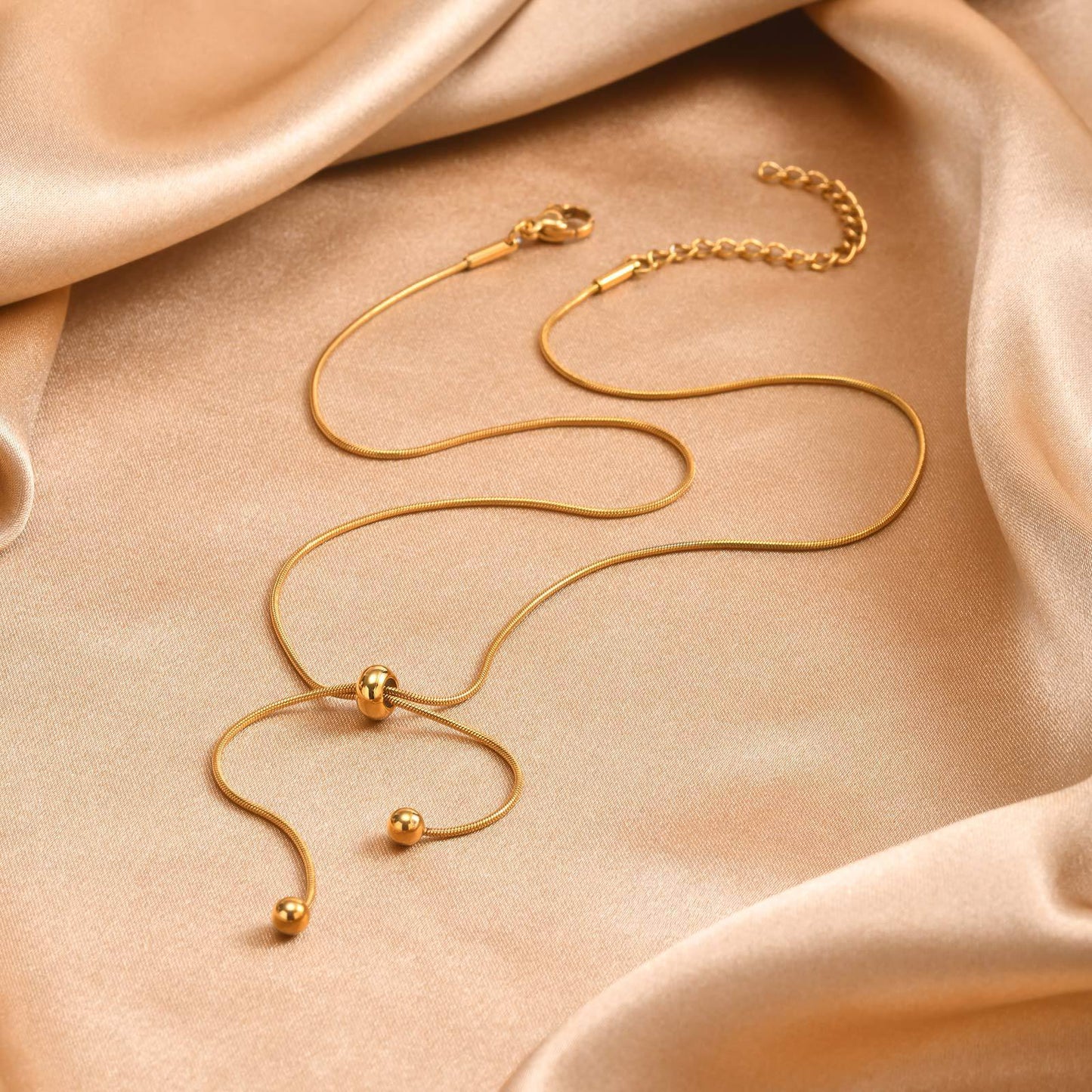 Stainless Steel Round Snake Chain Necklace Ladies Gold Adjustable