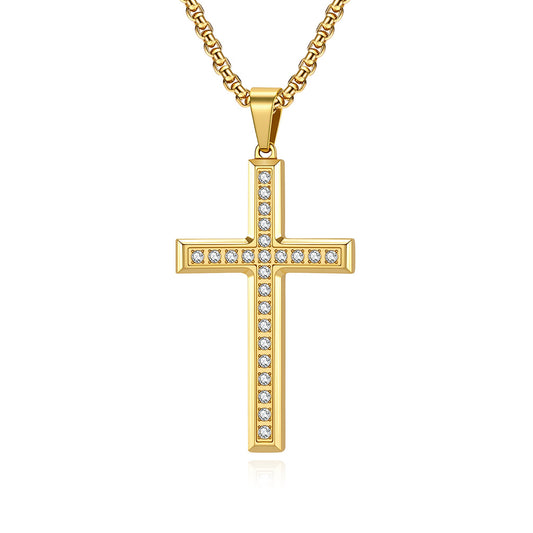 Planderful Zircon Cross Necklace Unisex Luxury Jewelry European American Style For Him And Her