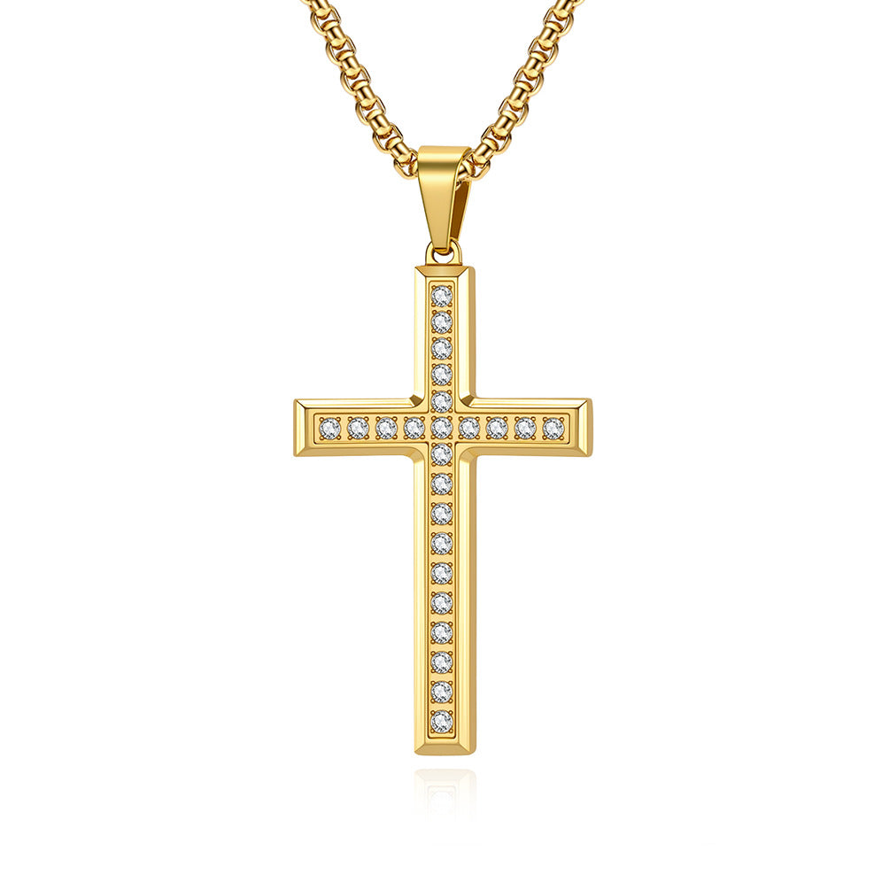 Stainless Steel Zircon Cross Necklace