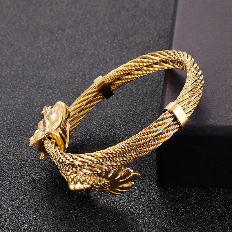 Dragon Design – Punk Style 8mm Sunway Asia Line Zodiac Dragon Titanium Steel Men's Bracelet