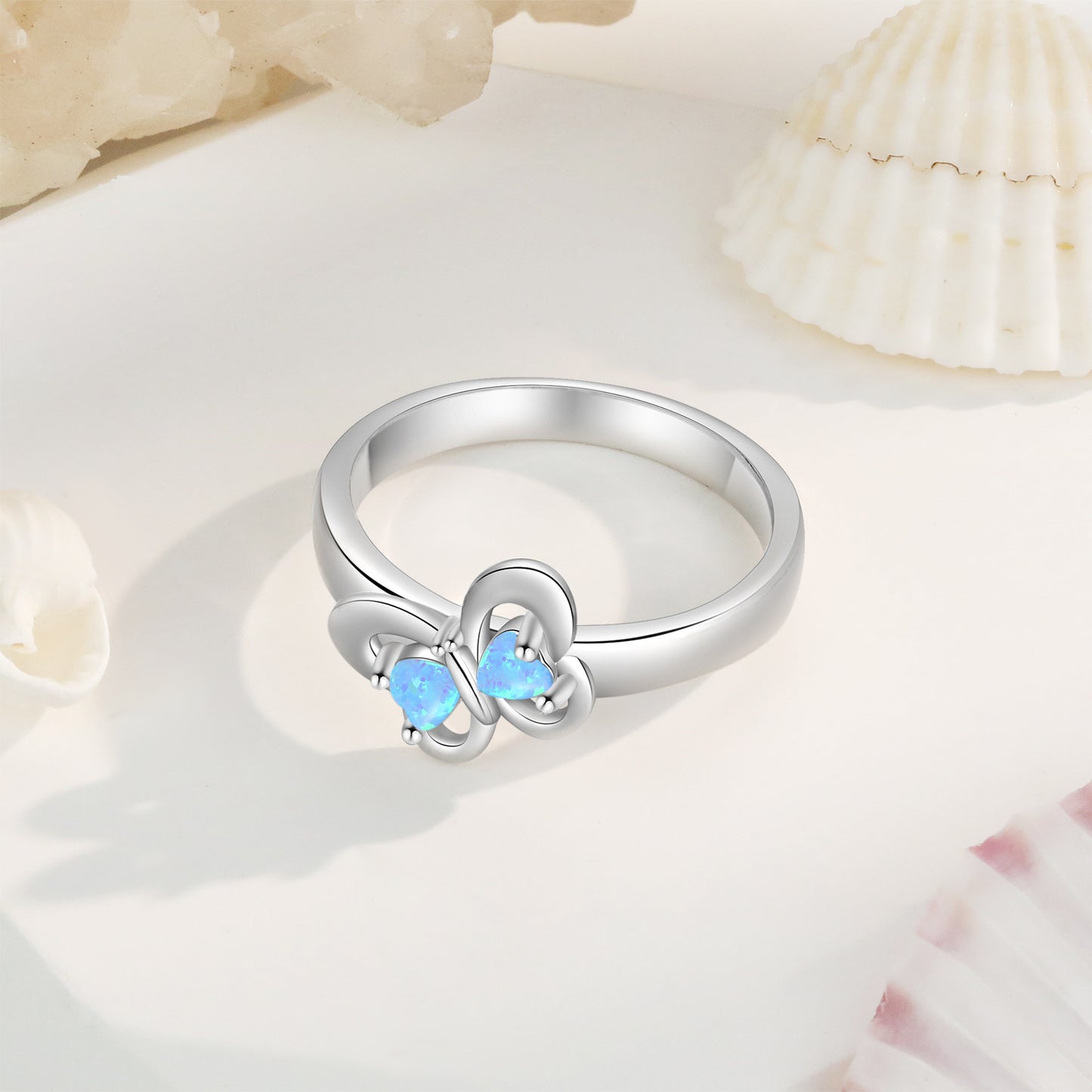 Planderful Jewelry Opal Ring Sterling Silver Butterfly