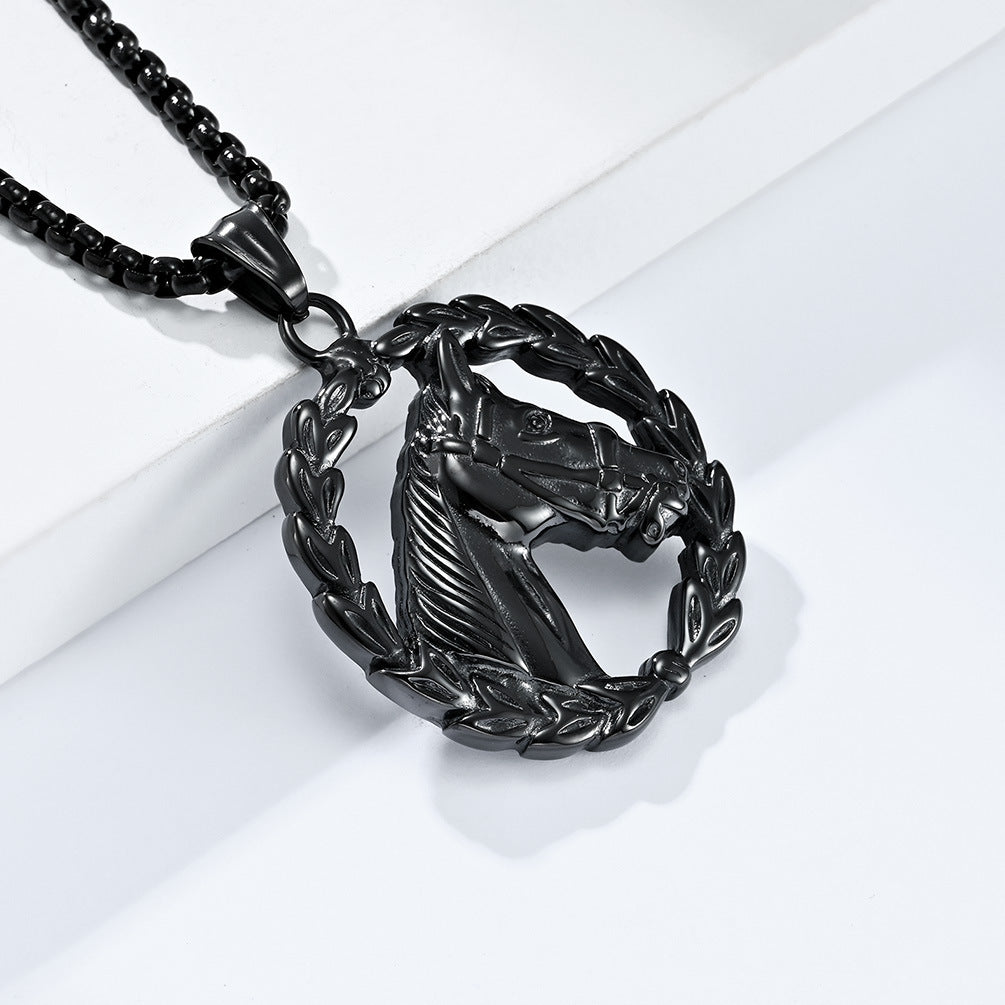 Planderful Stainless Steel Horse Head Pendant Personalized Unisex Punk Necklace For Men Women