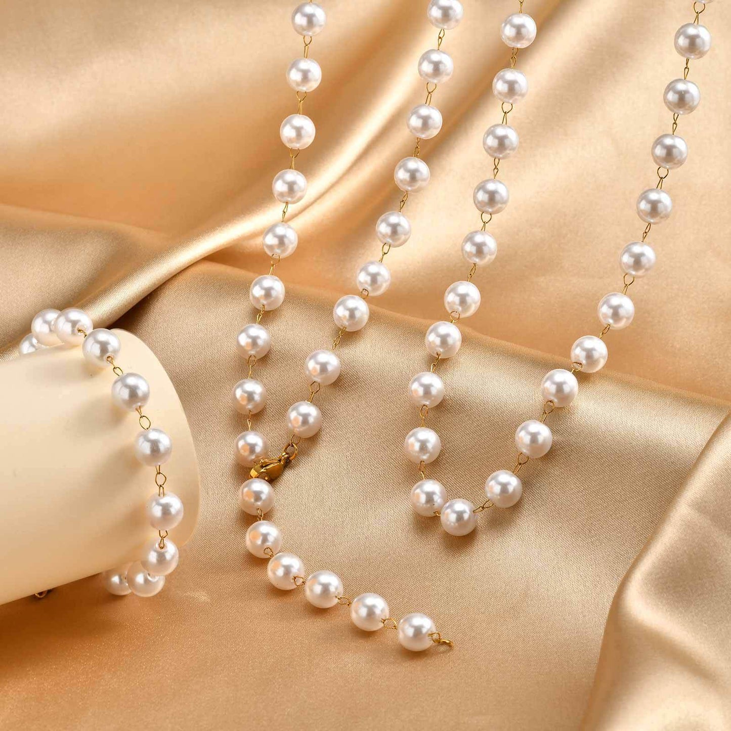 Stainless Steel -Style Minimalist Design – Layered Daily – Pearl-Like Y-Shaped Necklace