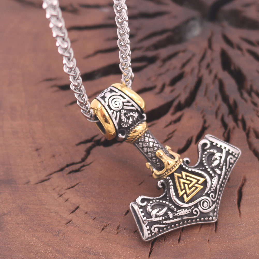 Norse Legacy Titanium Steel Pendant with Odin Rune Necklace - Men's Viking Jewelry