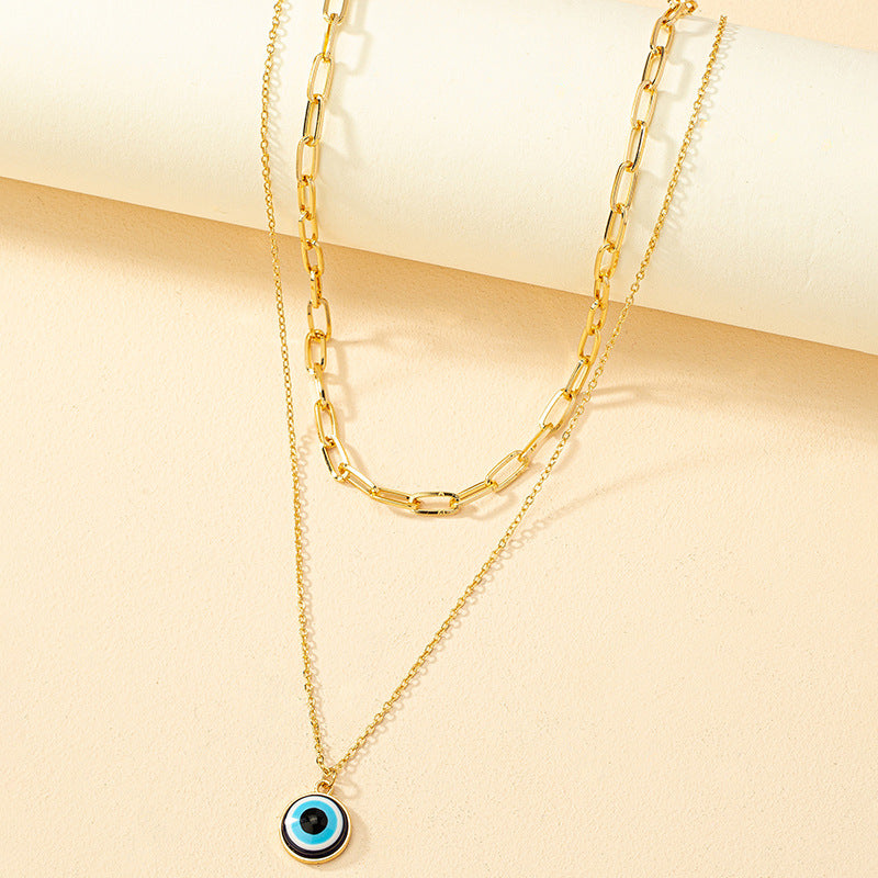 Enchanting Double-Layered Devil's Eye Pendant Necklace for Women - Vienna Verve Collection