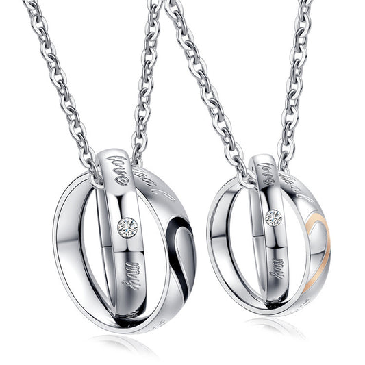 1. Planderful Titanium Steel Couple Necklace Love Puzzle Pendant For Men And Women Gift