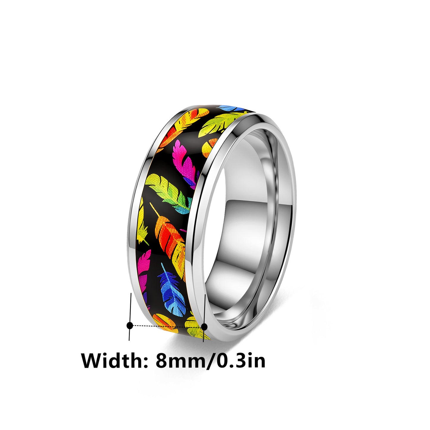 Rainbow Feather Patch Stainless Steel Ring By Planderful Everyday Genie Unisex Statement Jewelry For Bold Fashion Lovers