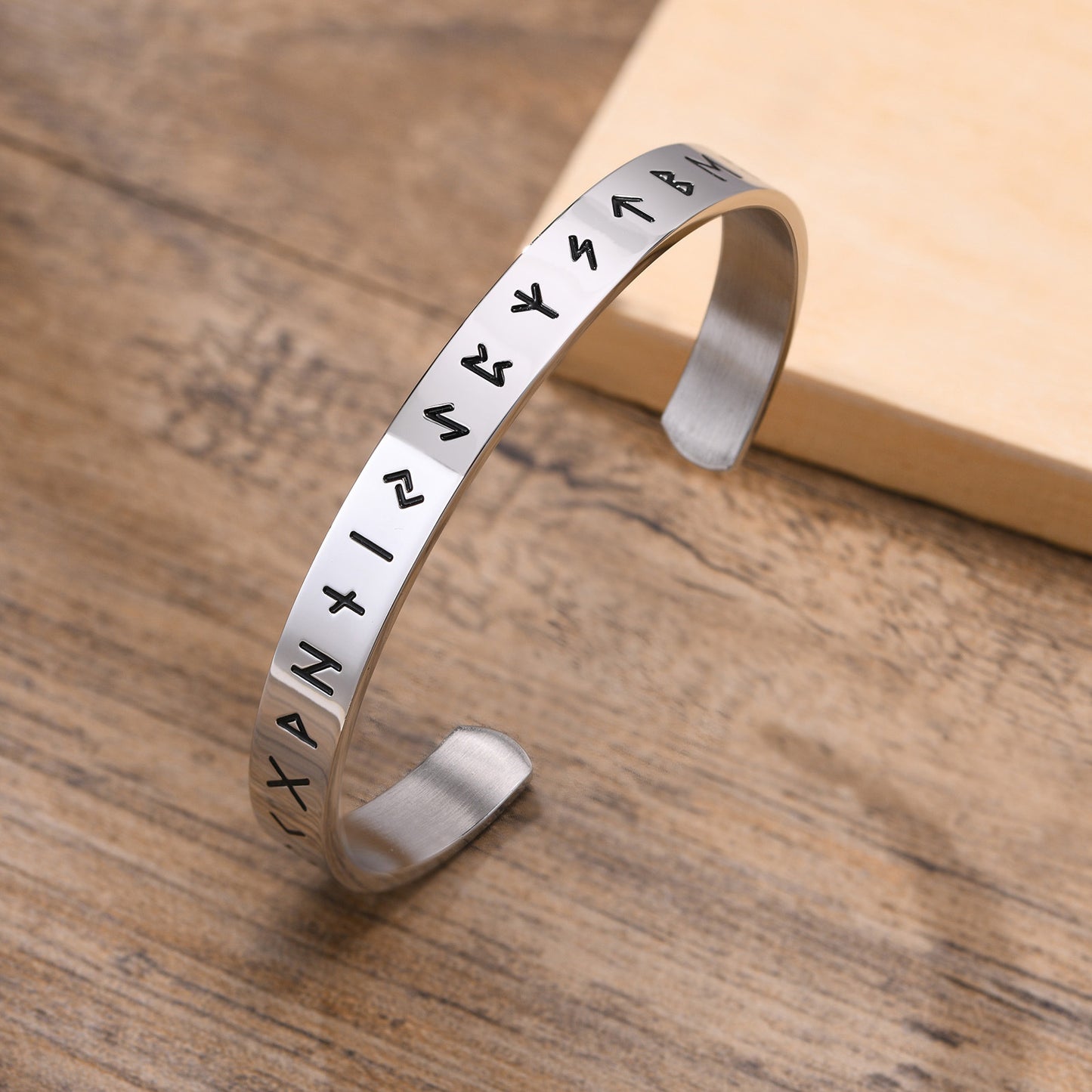 Stainless Steel Viking Symbol C-Shaped Open Bracelet Steel Men's