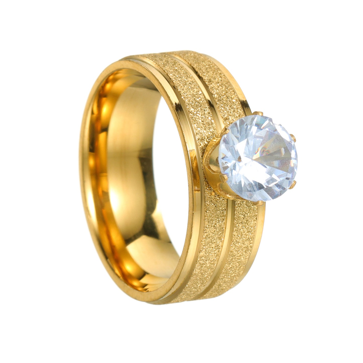 Planderful Gold Matte Stainless Zircon Ring For Women
